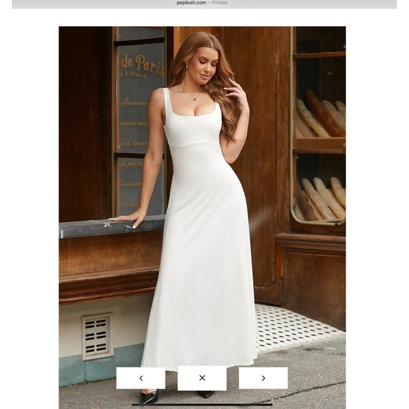 Popilush White Slip Dress Built In Shapewear Removable Bra Pads Square Neck Maxi - Picture 5 of 8